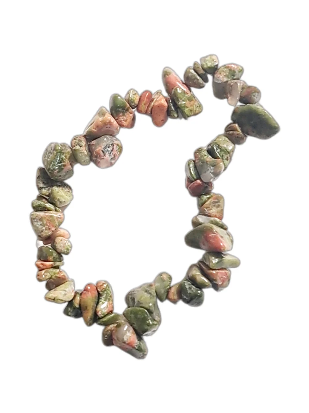 Green and Pink Unakite Chip Stretch Bracelet NWOT